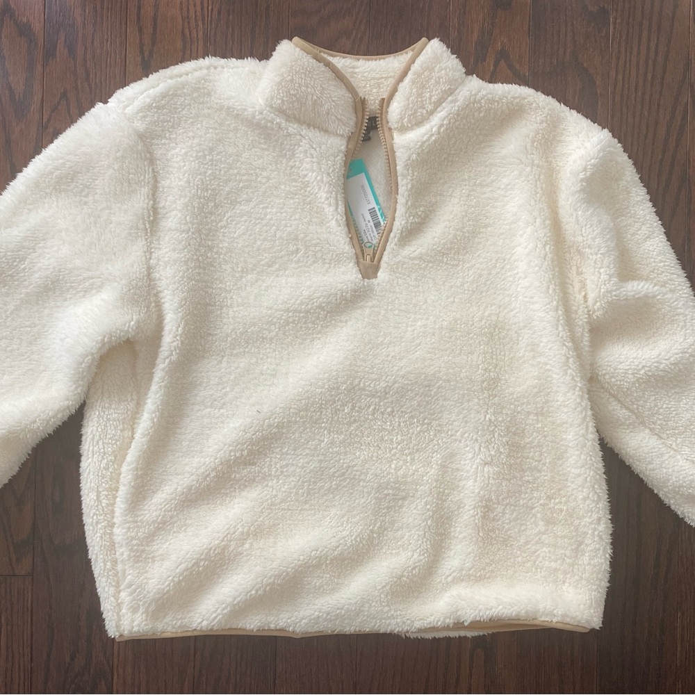 Love Ellie Fluffy White Quarter-Zip Pull Over NWT